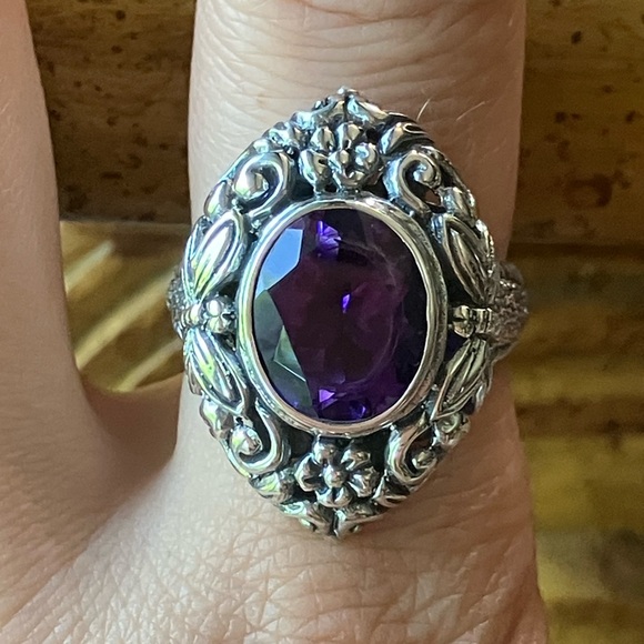 Moroccan Amethyst Sterling Silver Artistic Dragonfly Ring Size 9 - Picture 1 of 9